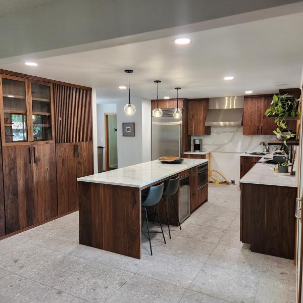 Solid Walnut Kitchen Cabinets & Wall Unit